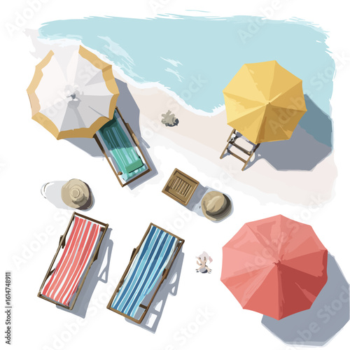 beach isolated in White Background, beach vector, Flat lay vector illustration