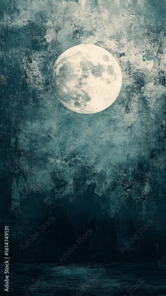 Fototapeta premium Full Moon Glowing in Dark Textured Sky Night Theme