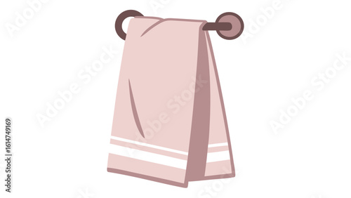 Soft pink towel hanging on a taupe towel rack fabric bath
