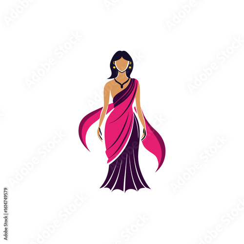 Women's fashion design logo with saree vector 