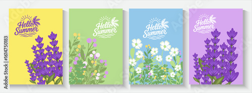 Spring or summer cards, banner with cute flowers. tropical Floral botanical art templates for holiday poster, Mother's Day, Easter and Birthday  invitation, social media post, cover, advertisement.