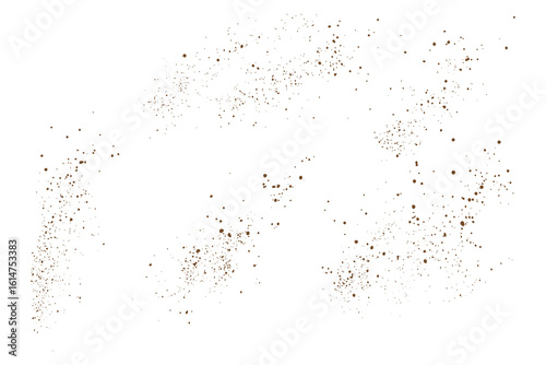 Splatter flying cocoa powder dust particles grunge texture isolated background design set