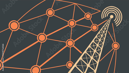 Communication network tower signal transmission technology wireless connection concept design vector