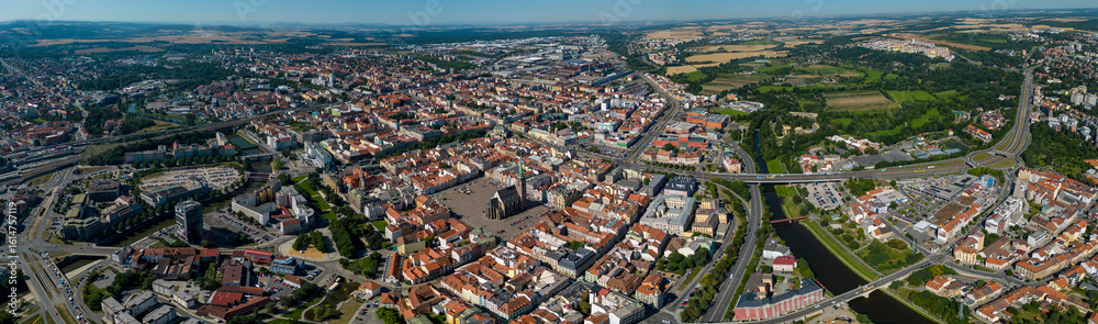 Obraz premium Aerial view of the city Pilsen in the czech Republic on a sunny day in summer.