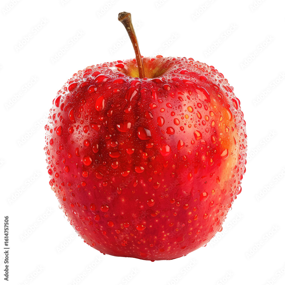 Fototapeta premium Close-up of a vibrant red apple, covered in water droplets (3)