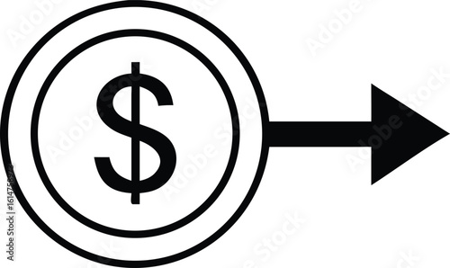 Outgoing Cash Flow Illustration Dollar Sign Inside a Coin with an Arrow Direction