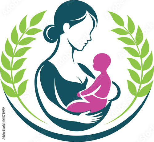 Vector Silhouette of breastfeeding logo on white background
