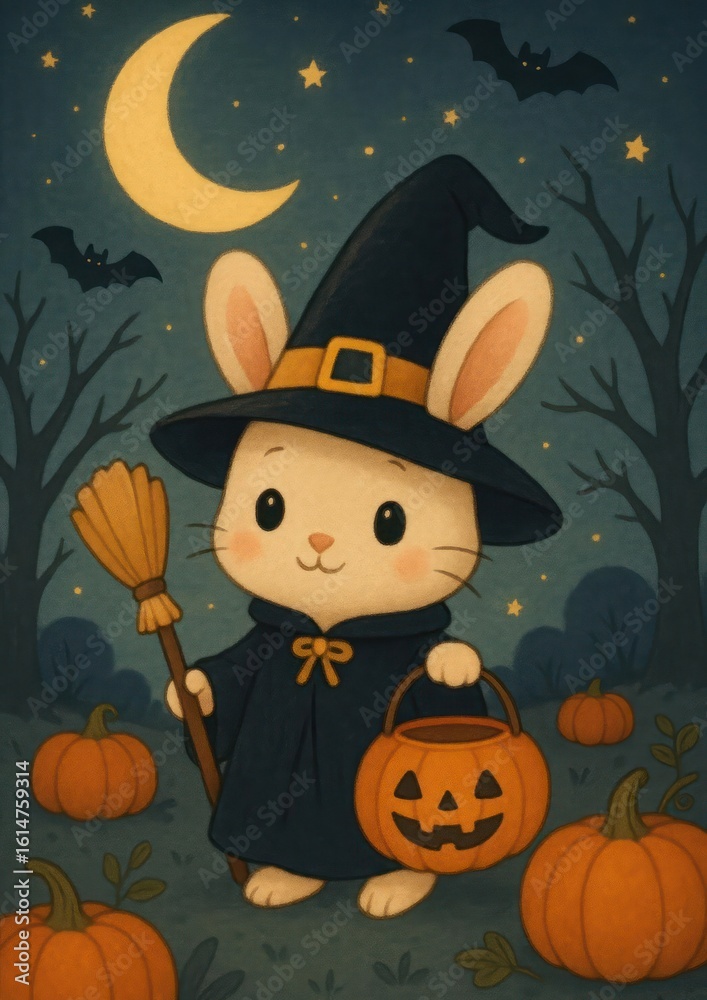 Fototapeta premium Cute Halloween bunny wizard
