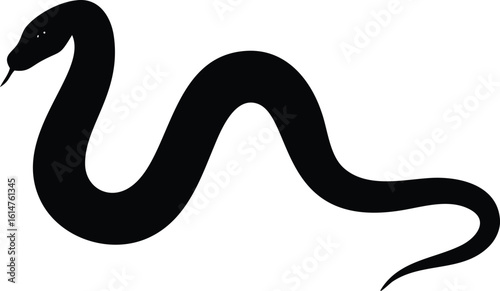 Silhouette of a Black Snake with Forked Tongue on a White Background