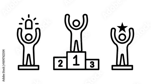 Vector art of a conceptual vector illustration of winners on a podium celebrating their success and achievements