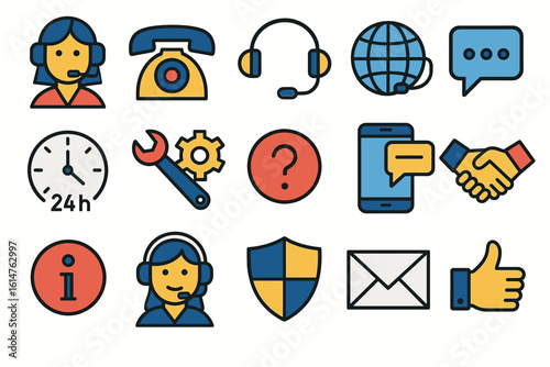 Customer service and communication icons for support and connectivity