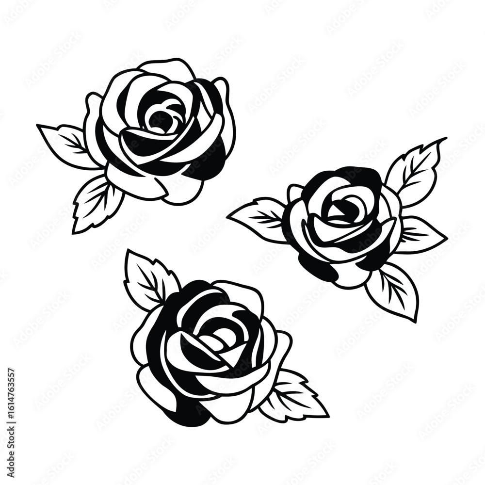 custom made wallpaper toronto digitalThree detailed black silhouette roses with leaves floral flower