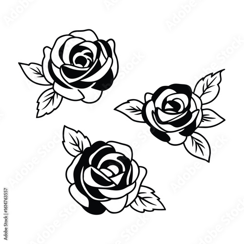 Wallpaper Mural Three detailed black silhouette roses with leaves floral flower Torontodigital.ca