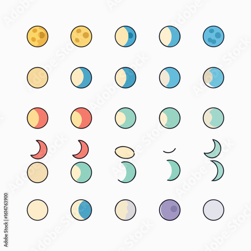 Moon Phases Vector Icon Set.