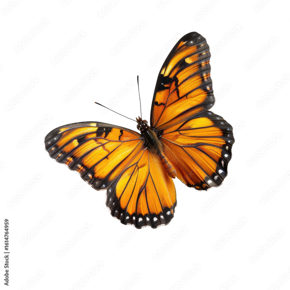 Fototapeta premium Orange butterfly, wings spread, in flight