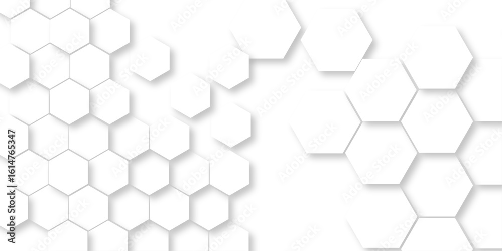 White Hexagonal Background. Luxury White Pattern. Futuristic abstract honeycomb mosaic white background. geometric mesh cell texture. modern futuristic wallpaper.	