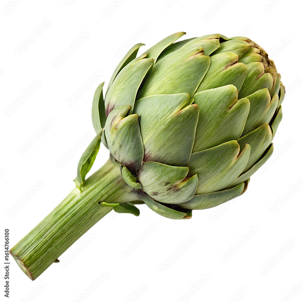 Fototapeta premium A whole single artichoke bud isolated on a transparent background