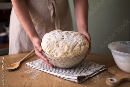 Canvas Print Dough for making pizza, home baking concept