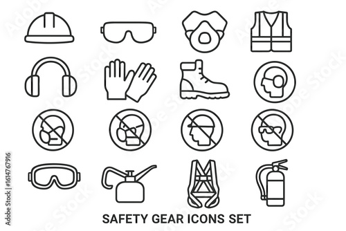 Safety gear icons set: essential protective equipment for workplace safety