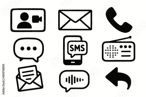 Icon set representing various communication methods and devices