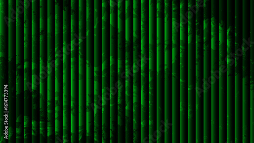 Abstract visually striking background with vertical striped bars in varying shades of glowing green.  Smoky, marbled, or cloudy texture depth and an illusion with structured pattern.