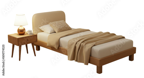 Bed and lamp on the bedside table 