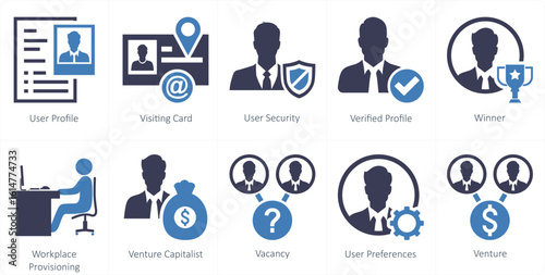 A set of 10 mix icons as user profile, visiting card, user security