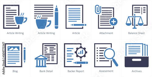 A set of 10 mix icons as article writing, article, attachment