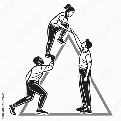 
a man and woman climbing a triangle