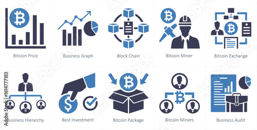 A set of 10 mix icons as bitcoin price, business graph, blockchain