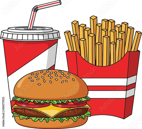 Classic burger fries and soda combo for a satisfying meal experience