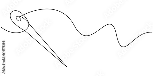 needle continuous one line drawing, Needle icon line continuous drawing vector. One line Needle icon vector background. Sewing needle icon. Continuous outline of a Sewing needle icon, Continuous Line.