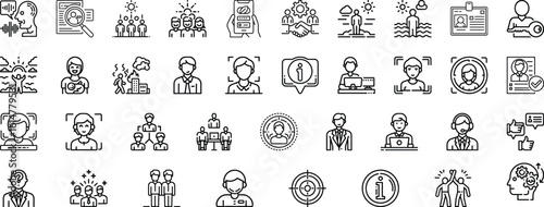 Vector Icon set: A compilation of diverse vector icons in outline style, suitable for various applications and concepts.