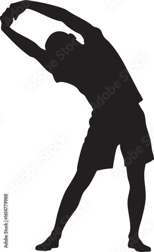 Man Doing Side Stretch Exercise Silhouette Vector Design, Transparent Background.