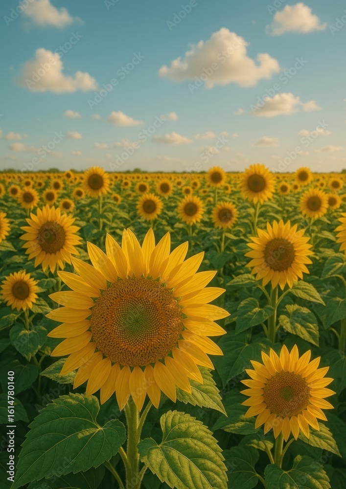 Obraz premium Vibrant sunflowers under blue sky.