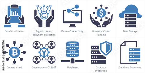 A set of 10 mix icons as data visulization, digital content copyright protection