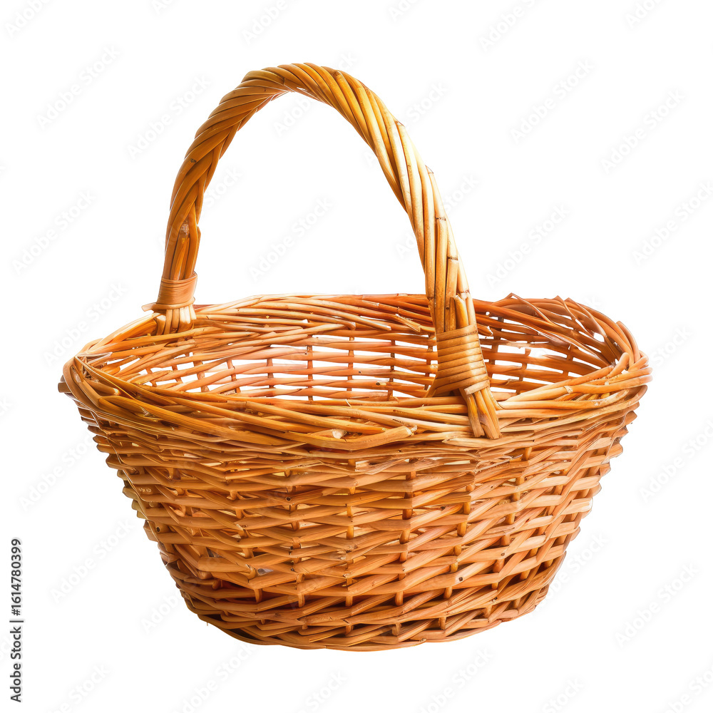 Obraz premium Empty shallow wicker basket with handle