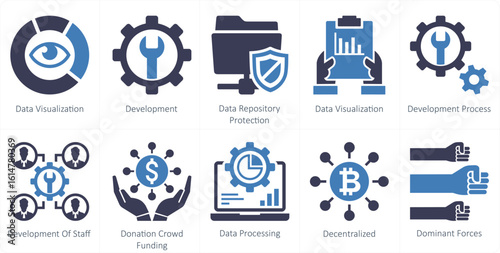 A set of 10 mix icons as data visualization, development, data repository protection