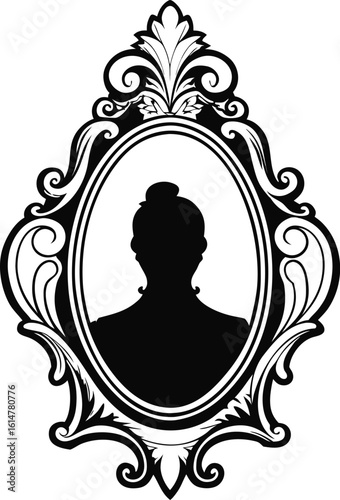 Haunted Mirror & Window Frames Ornate mirror with silhouette portrait