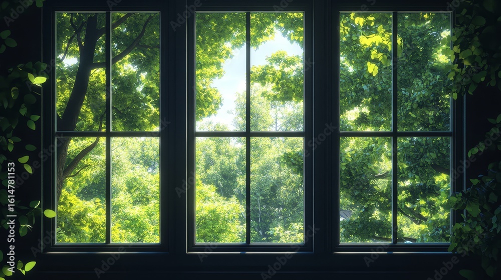 Naklejka premium greenery window with trees