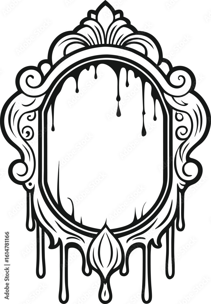 Fototapeta premium Haunted Mirror & Window Frames Ornate dripping mirror frame illustration