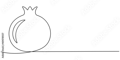 Continuous linear drawing of pomegranate. One line drawing garnet. Pomegranate in one line style. Vector illustration. 