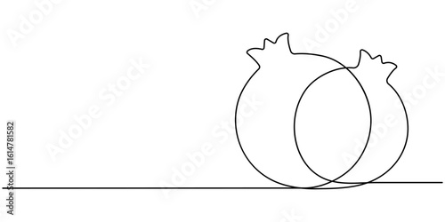 Continuous linear drawing of pomegranate. One line drawing garnet. Pomegranate in one line style. Vector illustration. 