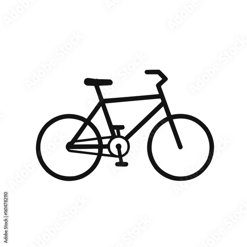 Simple black and white bicycle illustration with visible frame wheels and seat shown in profile view