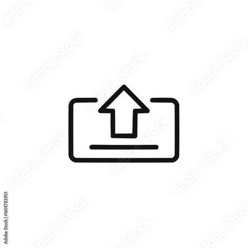 An upload icon featuring an arrow pointing upwards within a square shape on a white background image