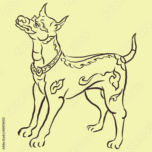 fantasy dog in Thai art vector for illustration card decoration