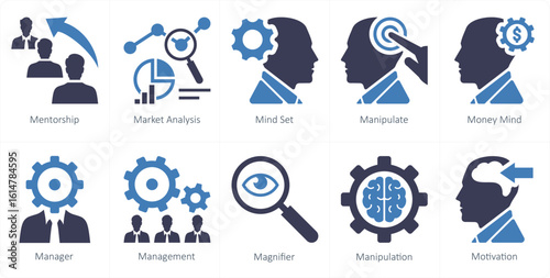 A set of 10 mix icons as mentorship, market analysis, mind set
