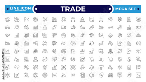 Trade outline icon collection. Business icon set. Business team, meeting, partnership, startup, planning, company, management, profit, and successful key icons. Editable stroke outline icon. 
