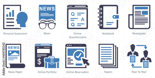 A set of 10 mix icons as personal assessment, news, online questionnaire