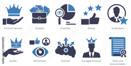 A set of 10 mix icons as premium services, portfolio, predictive